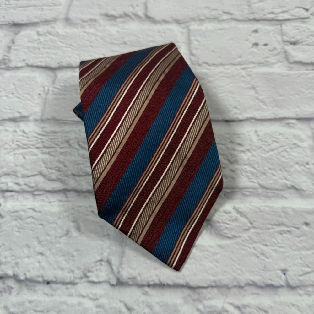 Trafalgar Luxury Tie Red Blue Striped Woven Silk Necktie Made in Italy 100% Silk